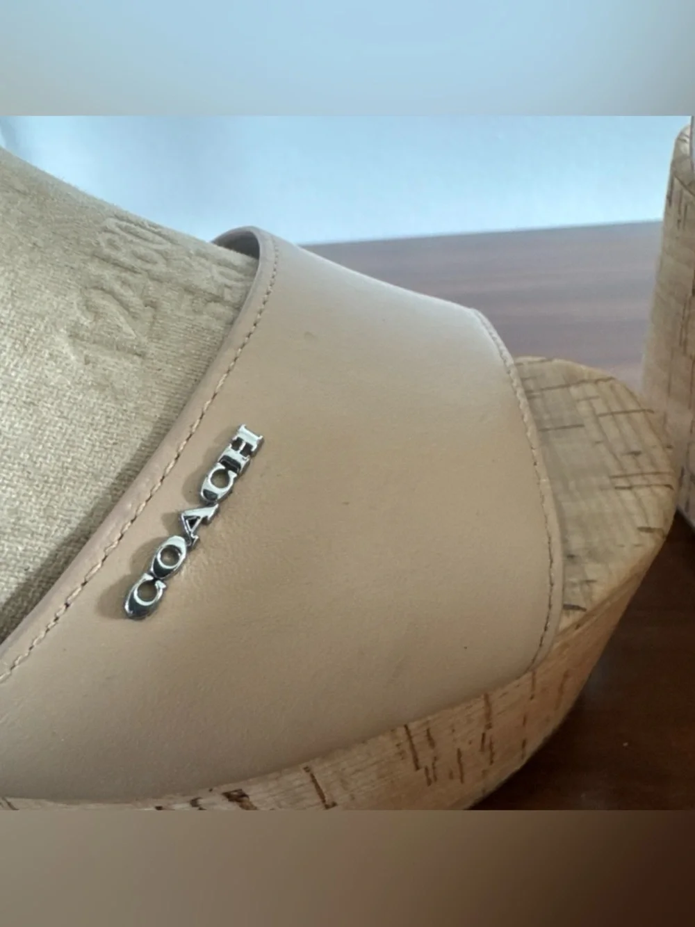 COACH Becka Leather Cork Wedge Sandals Platform Nude Tan Size 8 - Picture 6 of 9